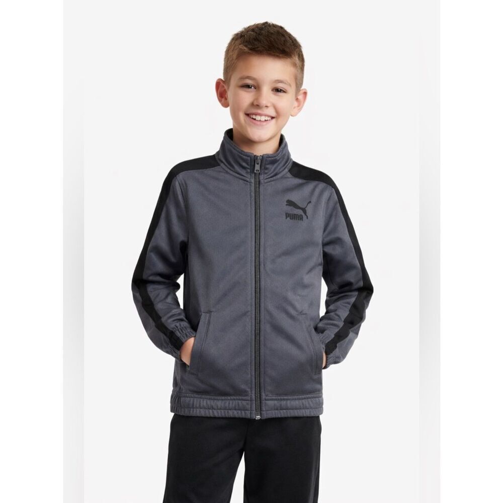 Puma Kids Track Jacket Gray Black Zip-Up Athletic Jacket Size 6